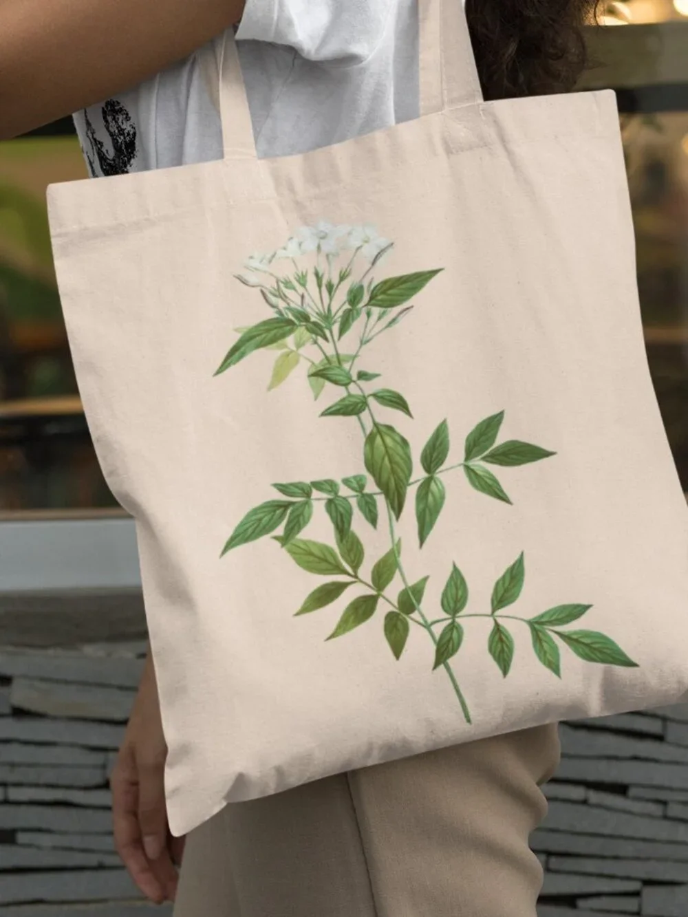 Jasmine Vintage Floral Print Graphic Canvas Tote Bag